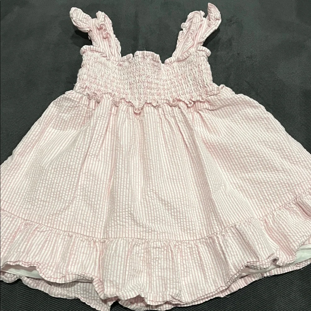 Janie and Jack Pastel Pink and White Striped Seersucker Dress
